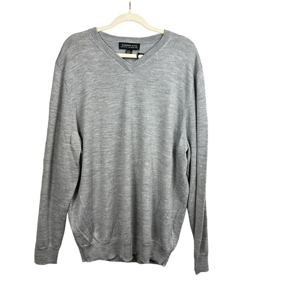 Harrison Davis Mens 2XL 100% Extra Fine Merino Wool Sweater V-neck Gray NWT - Picture 1 of 6
